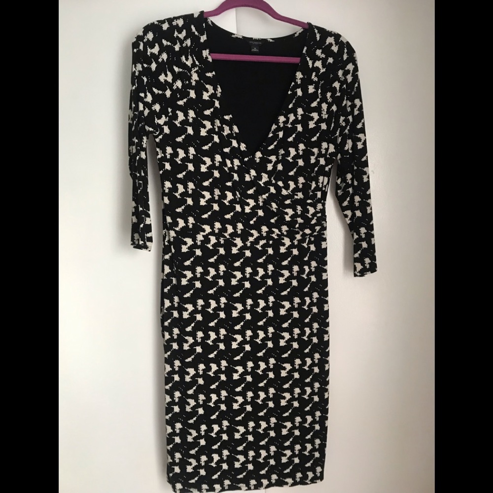Ann Taylor faux wrap v neck spandex dress